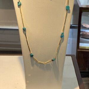 Stamped vintage 18k Gold and real Turquoise Necklace